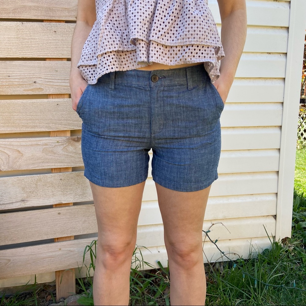 Chambray Cotton Blue High Rise Longline Shorts 🌿
